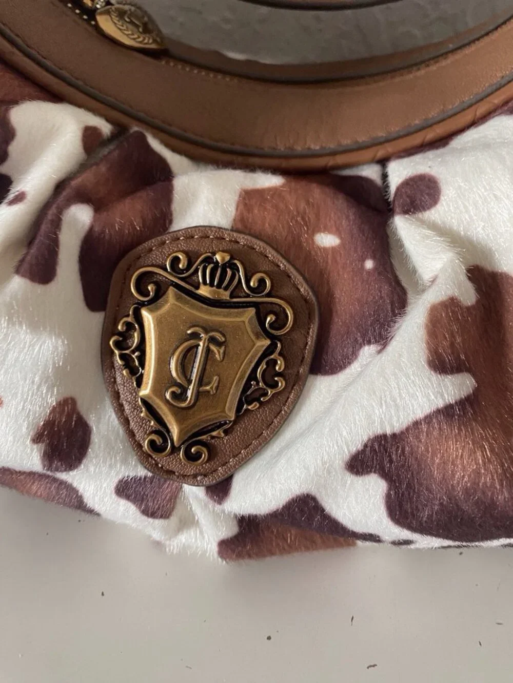 Juicy Couture‎ Romance Cow Print Hobo Coho Bag Saddle White W/Charm Viral NEW